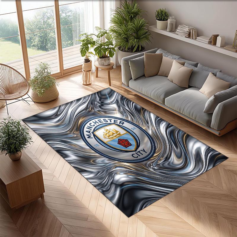 Manchester City Printed Flannel Area Rug Non Slip Soft Polyester Floor Carpet Indoor Decor Mat for Bedroom Living Room Sofa