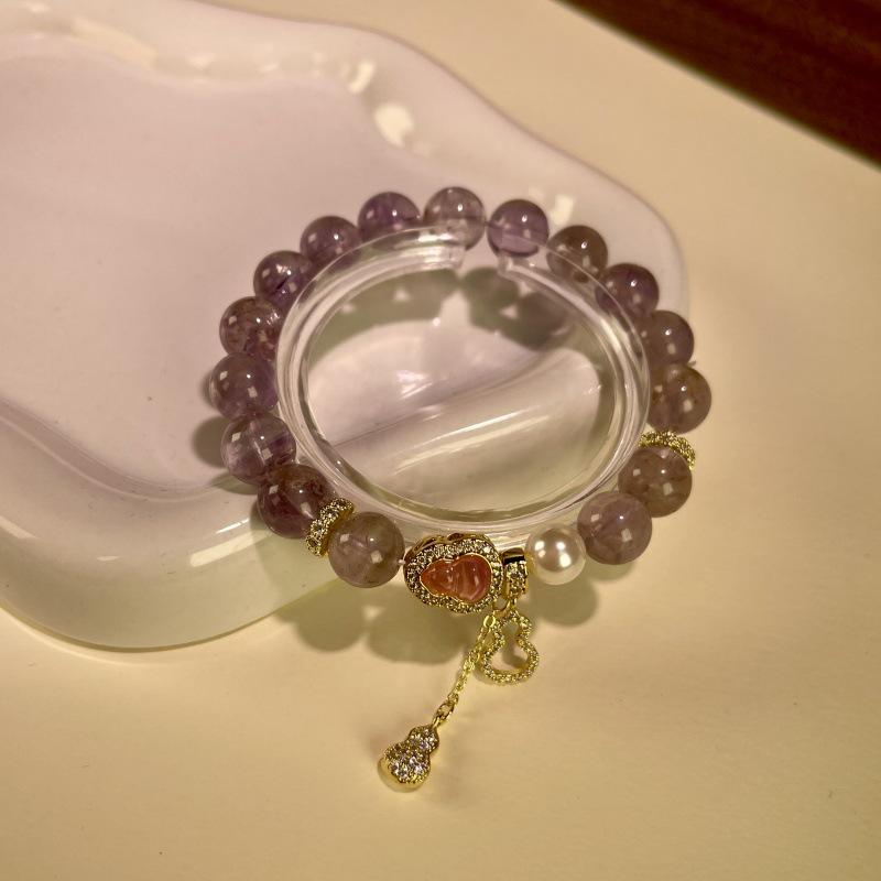 Putuo Mountain Prosperity Amethyst & Pearl Gourd Bracelet for Women