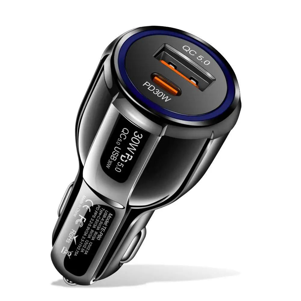 Car Charger Dual-Port 60W Fast Charging QC5.0 USB + PD Portable Car Charger Adapter For Huawei For Samsung For IPhone M7G3