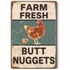 Humorous Rustic 12x8 Metal Farm Fresh Butt Nuggets Plaque - Vintage Chicken Coop Sign - Durable Tinplate Material for Kitchen