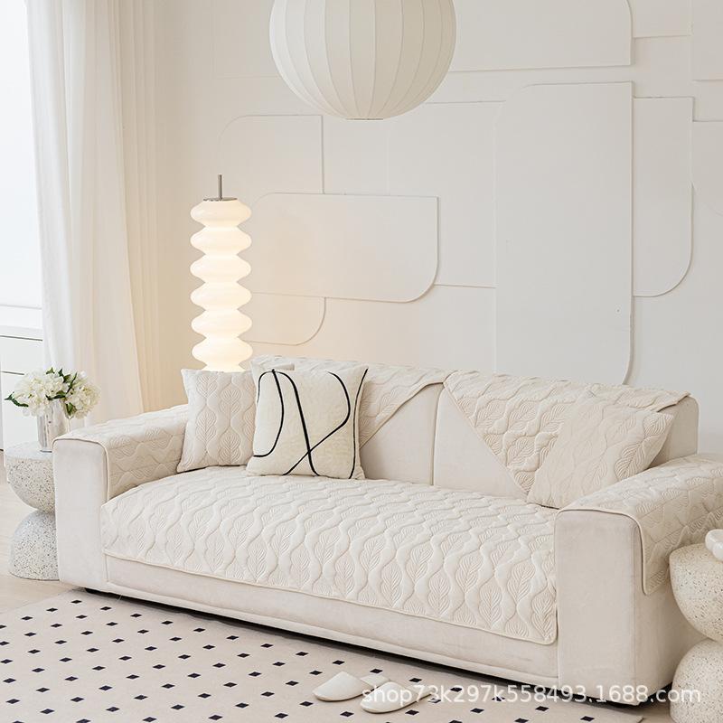 Four Seasons Universal Netherlands Velvet Sofa Cushion Quilted Fabric Cushion Nordic Simple Modern Non-Slip Solid Wood Sofa Cover