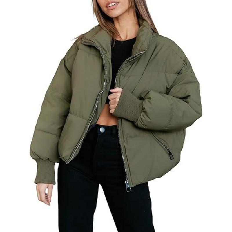 Winter Women's Short Puffer Coat, Oversized Cropped Jacket with Loose Fit & Lazy Style, Warm Down Cotton Coat for Casual Wear