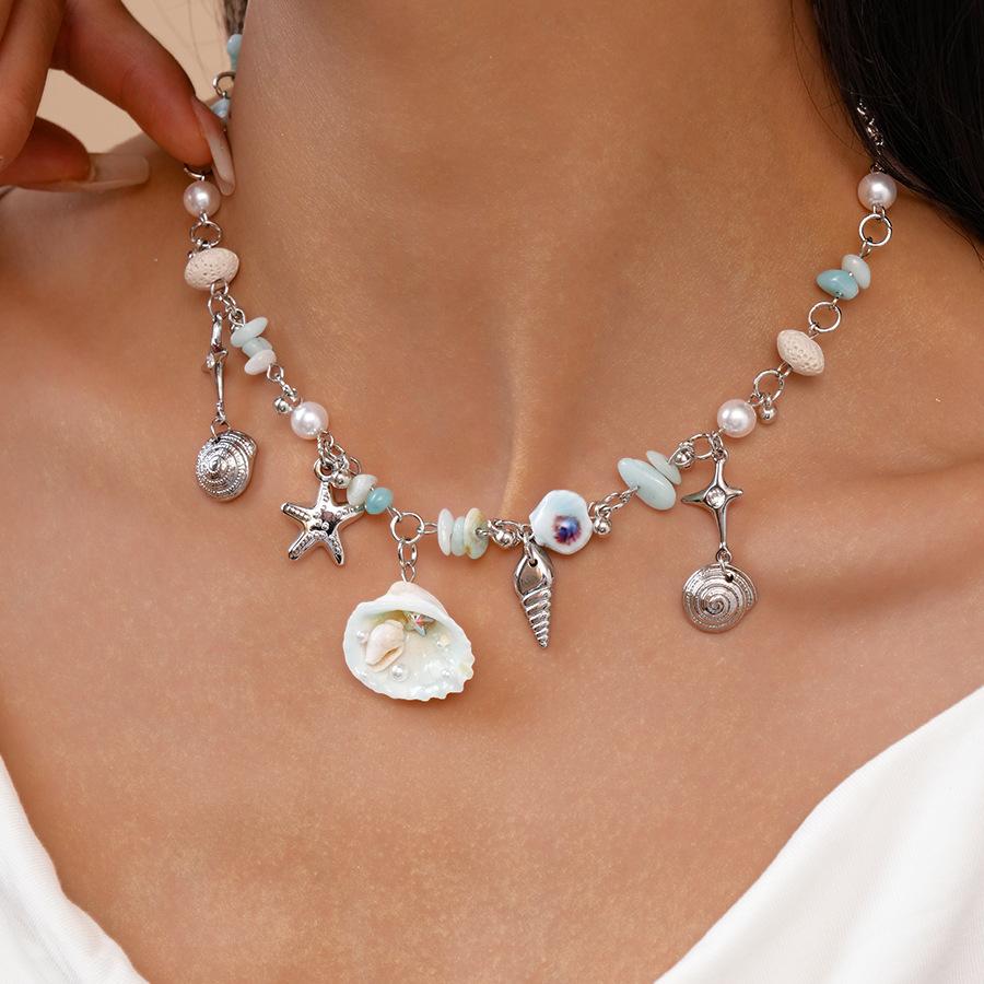 Seaside vacation style ceramic shell conch starfish pendant necklace niche item decoration