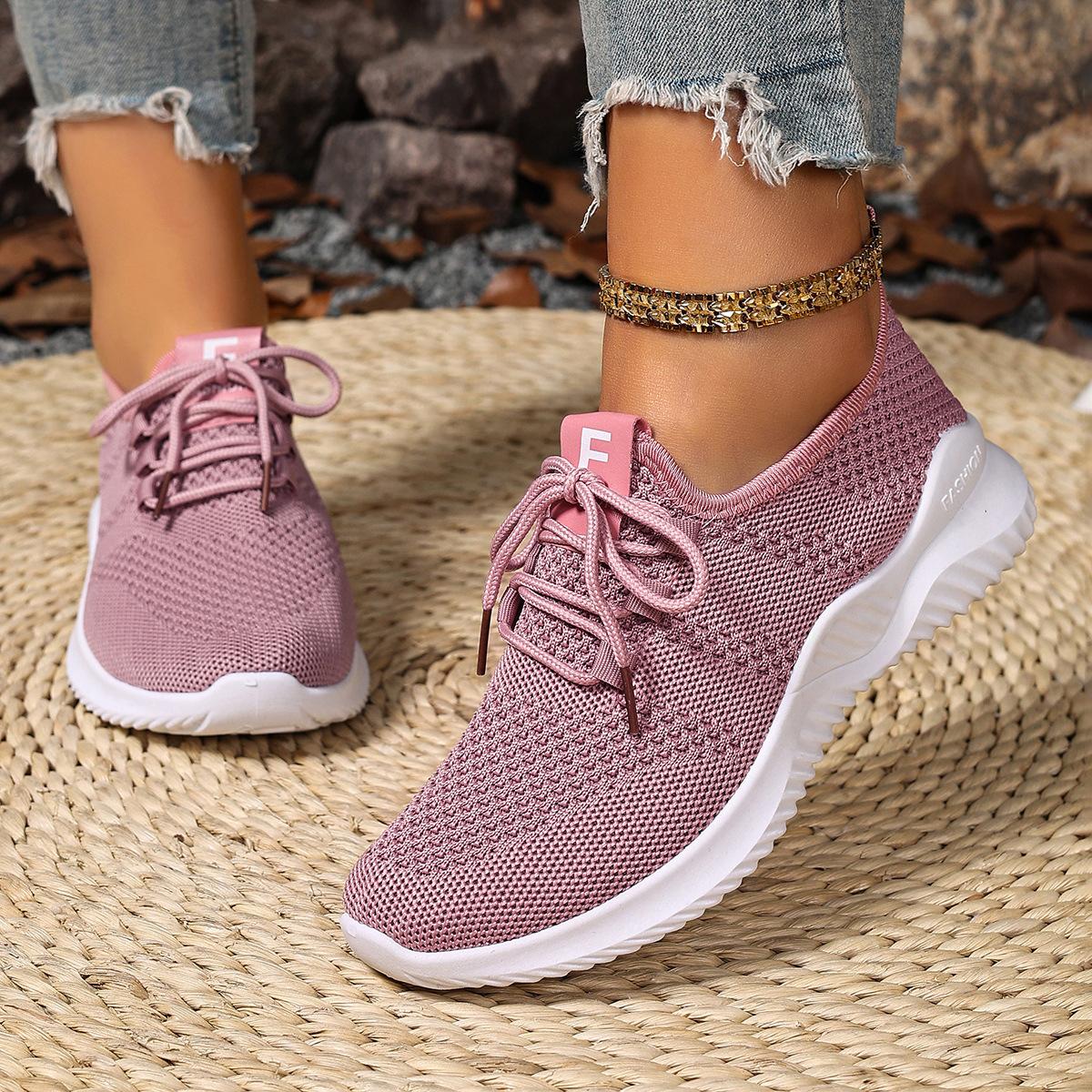 

Обувь Женская 2025 Женская Обувь Женская Мода Кроссовки для Бега Летающая Вязка Дышащая Женская Обувь Мягкая Подошва Трендовые Кроссовки 42 розовый