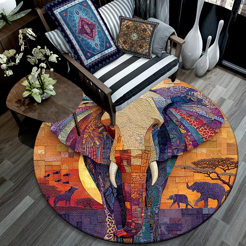 Elephant Round Area Rug,Carpet Rug for Living Room Bedroom Sofa Playroom Decor,Non-slip Floor Mat