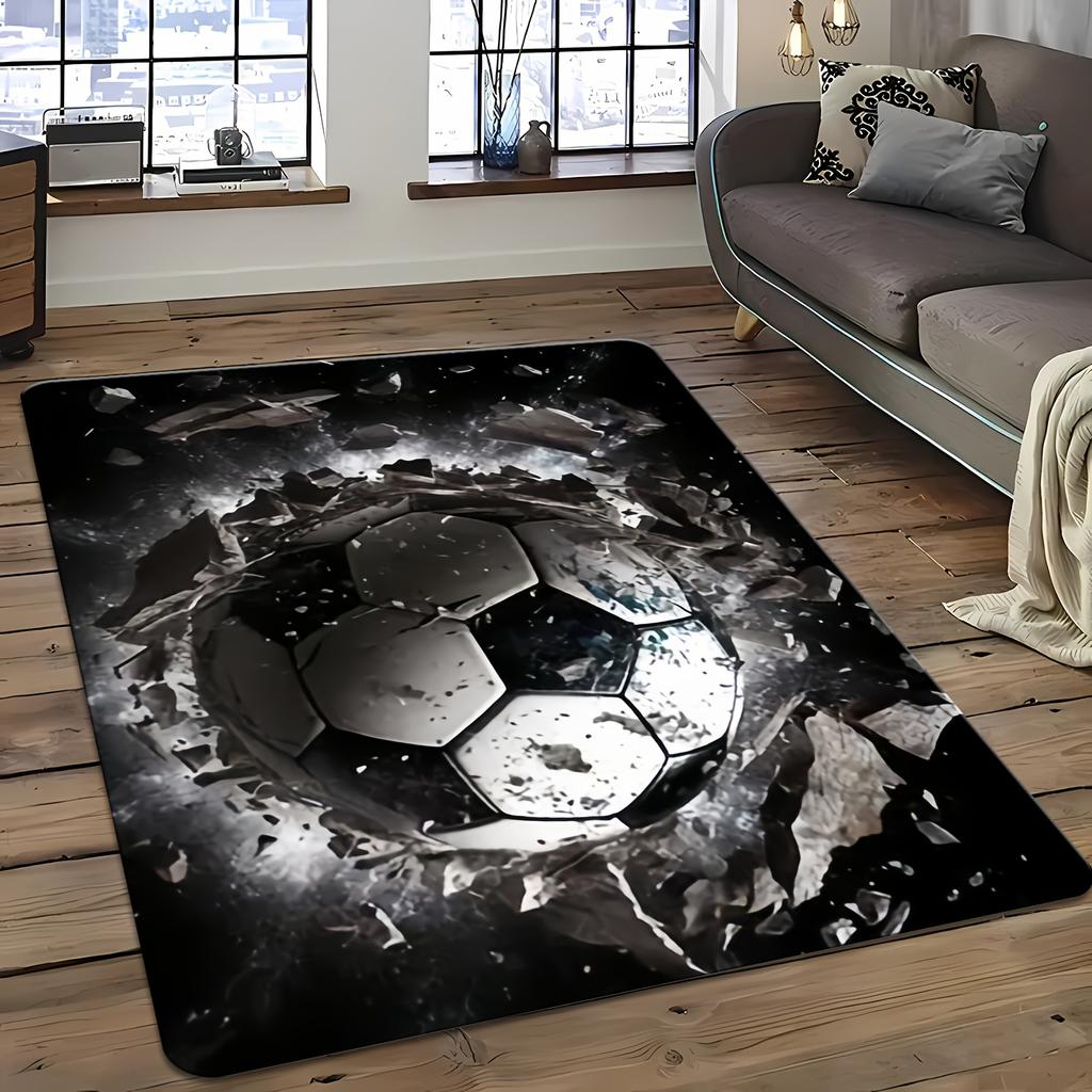 3D Sports Soccer Creative Area Rug, Machine Washable, Living Room Mat, Home Decor