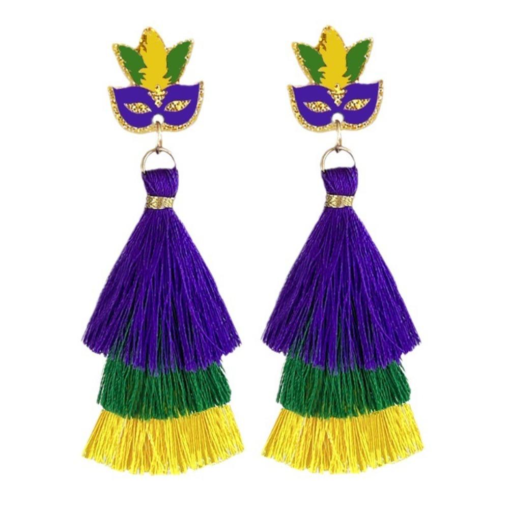 Mardi Gras Hoop Earring Feather Long Earring New Tassel Earring  Women