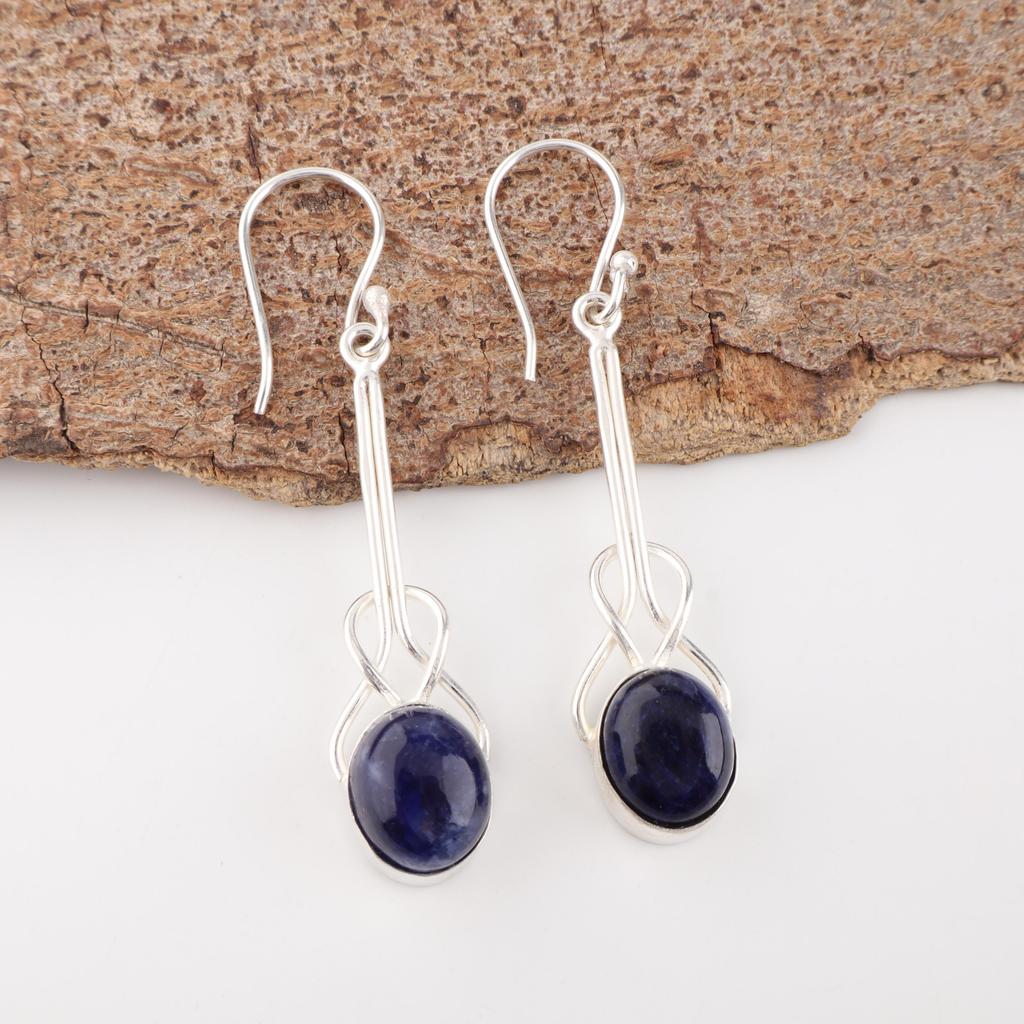 Sodalite Gemstone Earrings, 925 Solid Sterling Silver Jewelry, Handmade Beautiful Earrings For Wedding Gift
