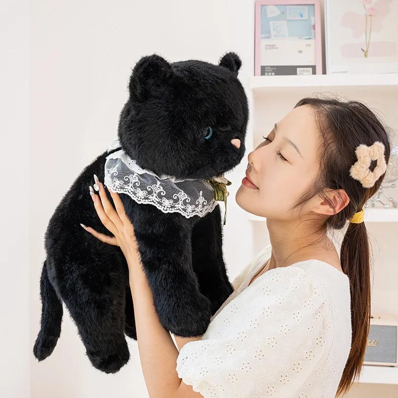 33cm/45cm Cute Lifelike Cat Plush Toy Simulation Soft And Comfortable Black Cat Kitten Stuffed Toy Birthday Gift