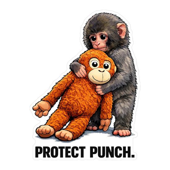 Cute Monkey Sticker Protect Punch The Monkey Decal Macaque Holding Plush Toy Laptop Sticker Fun Decal for Car Window Nursery Kids Room Decor