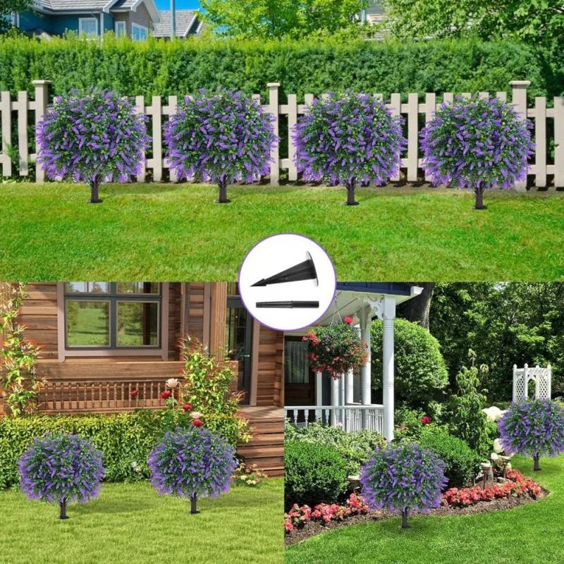 2pcs Artificial Faux Cedar Cypress Topiaries, 23.5in UV Resistant Realistic Fake Shrub Ball Trees with Ground Stake for Garden