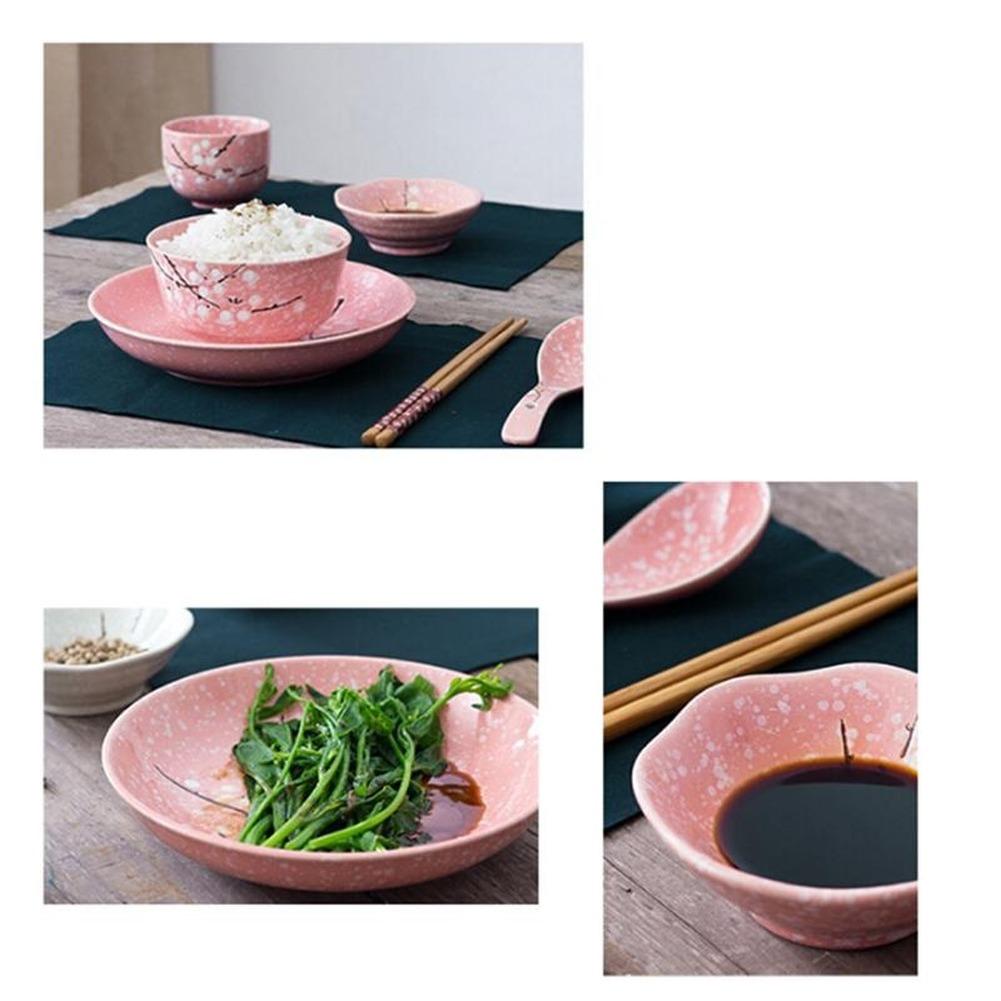 Set da 6 Pezzi Ciotole per Riso Giapponesi, Bacchette, Cucchiaio, Stoviglie in Ceramica per la Casa, Piatto Singolo per Cibo