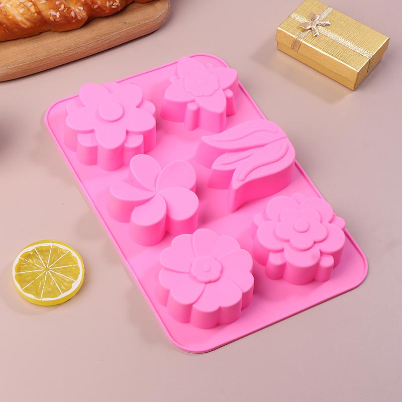 6 druhů květinových silikonových forem Udělejte si různé formy na pečení ve tvaru květin na výrobu mýdla a svíček Čokoládová forma