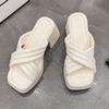 High-heeled slippers 2025 summer soft-sided French high-end one-word thick-bottomed waterproof table women's fashion sandals