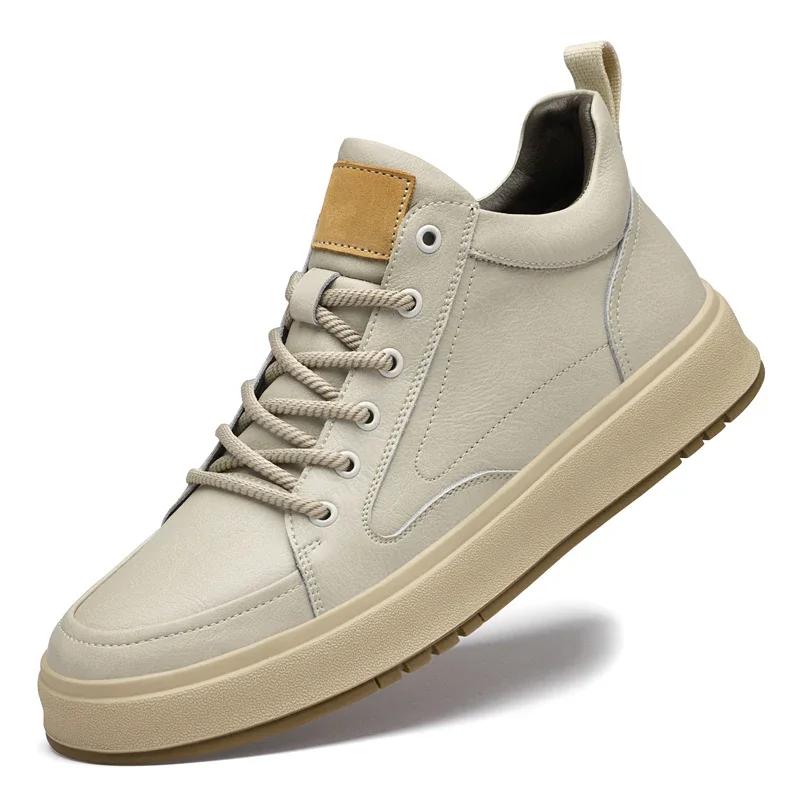 New Genuine Leather Mens Sneakers Fashion High Top Casual Shoes for Men High Quality Business Designer Comfortable Walking Shoes