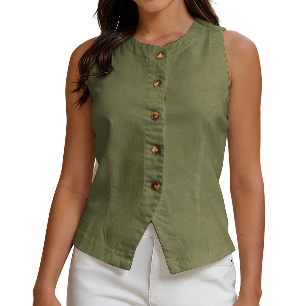 Ärmellose Knopfleistenbluse Damen Frühlingstop Sommerhemd für Damen Lässige Passform Leichtes Design Elegante Oberteile für Damen
