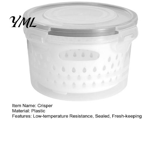 Kitchen Drainer for Produce Round Fruit Vegetable Storage Container, 2-Layer Food-Grade PP Crisper with Freshness Keeper Fruits Drain Basket,