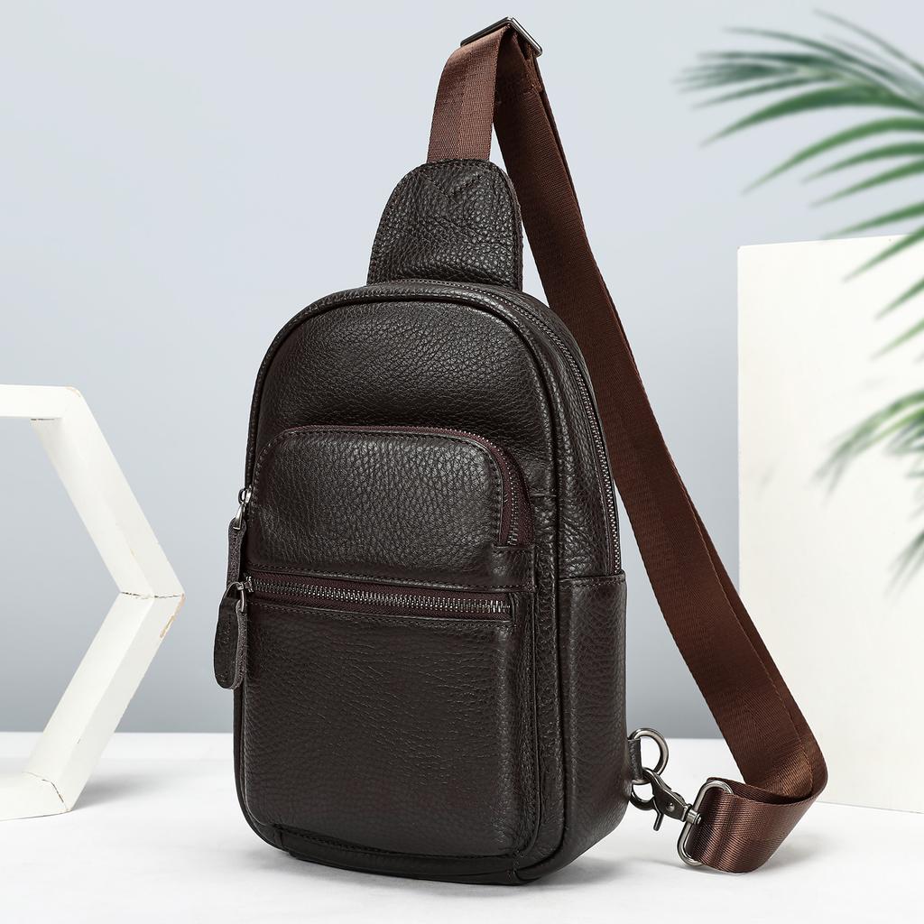 Genuine Leather Chest Bag Men's Bag Single-shoulder Crossbody Bag Sporty Casual Chest Bag