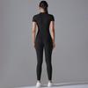 Solid Color High Elastic Half-Zip Short Sleeve Bodysuit for Sexy Fitness