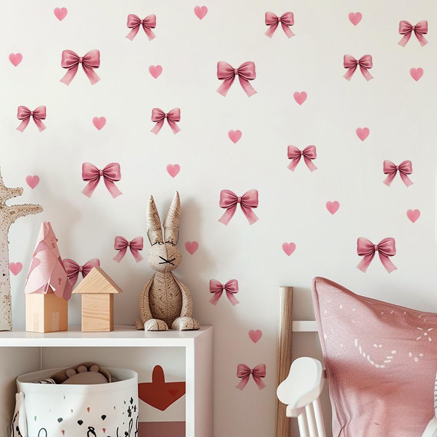Rosa Schleife Herzförmige Wandaufkleber mit einem mädchenhaften Herzen zur Raumwanddekoration