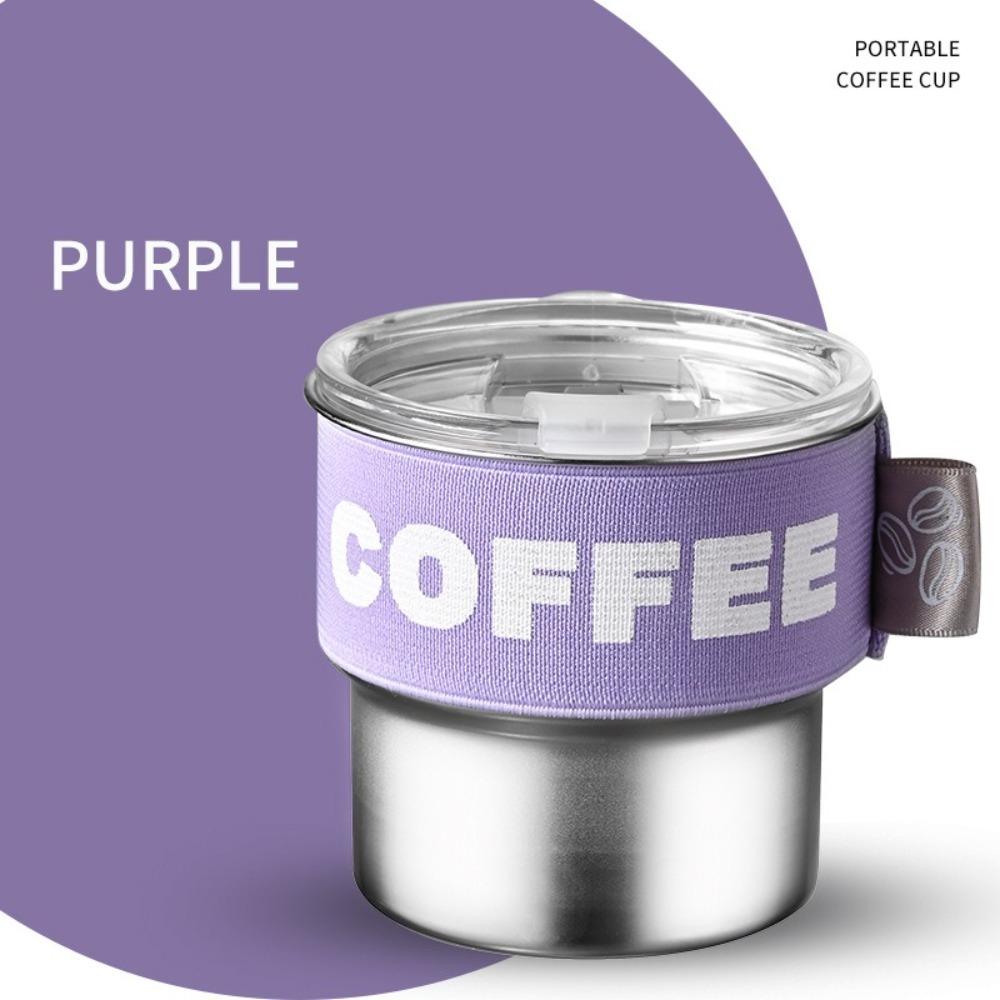 

With Lid Coffee Cup 400ML Thermal Cup Portable Coffee Mug Office purple-without straw