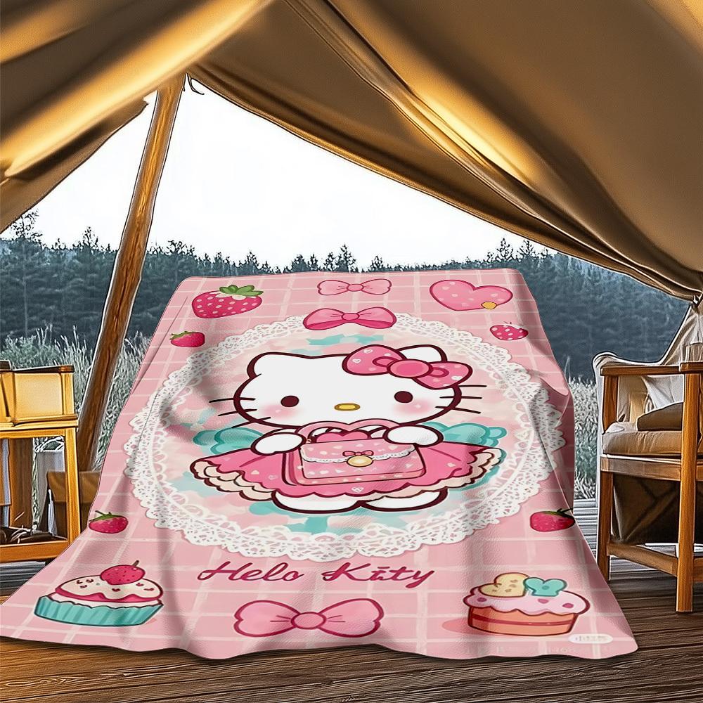 1pc Hello Kitty Outdoor Blanket Lightweight Flannel Throw For Travel, Camping, Livingroom, Couch, Chair Soft