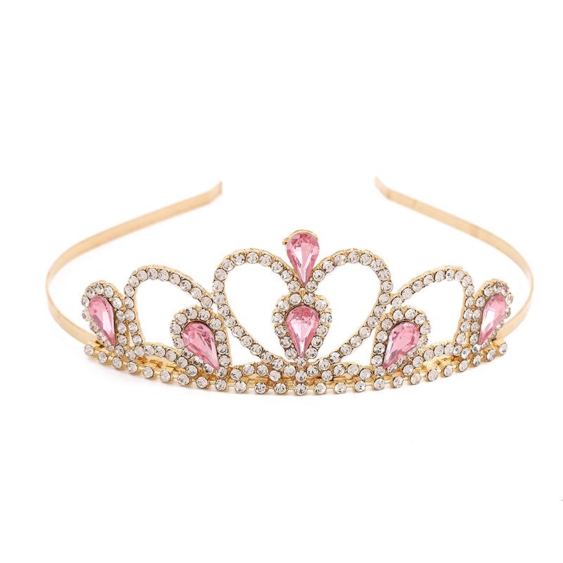 New Rhinestone Gold-Plated Princess Crown Headband for Formal Girls Dress розовый/золотой