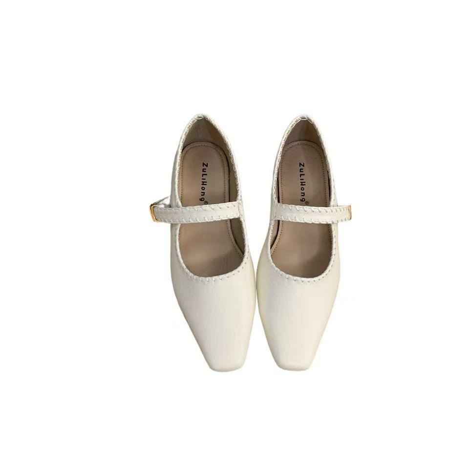 Retro red one-word buckle with Mary Jane shoes women's 2025 new autumn Korean version fashion ballet shoes silver single shoes