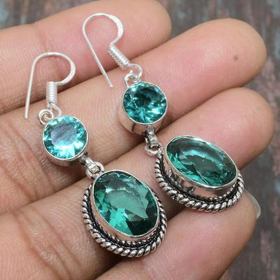 Aqua Apatit Edelstein Handgefertigter Schmuckohrring aus 925er Sterlingsilber für Frauen