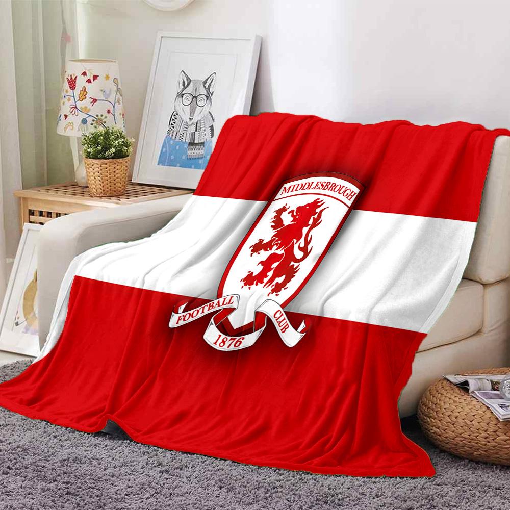 Middlesbrough Football Club Crest Flannel Blanket, Soft Polyester, Modern Design, All-Season for Camping, Travel, Gifts for holidays or birthdays