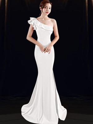 Elegant Women's One-Shoulder Asymmetrical Evening Gown - Sexy, Slimming, Fishtail Design for Events & Banquets