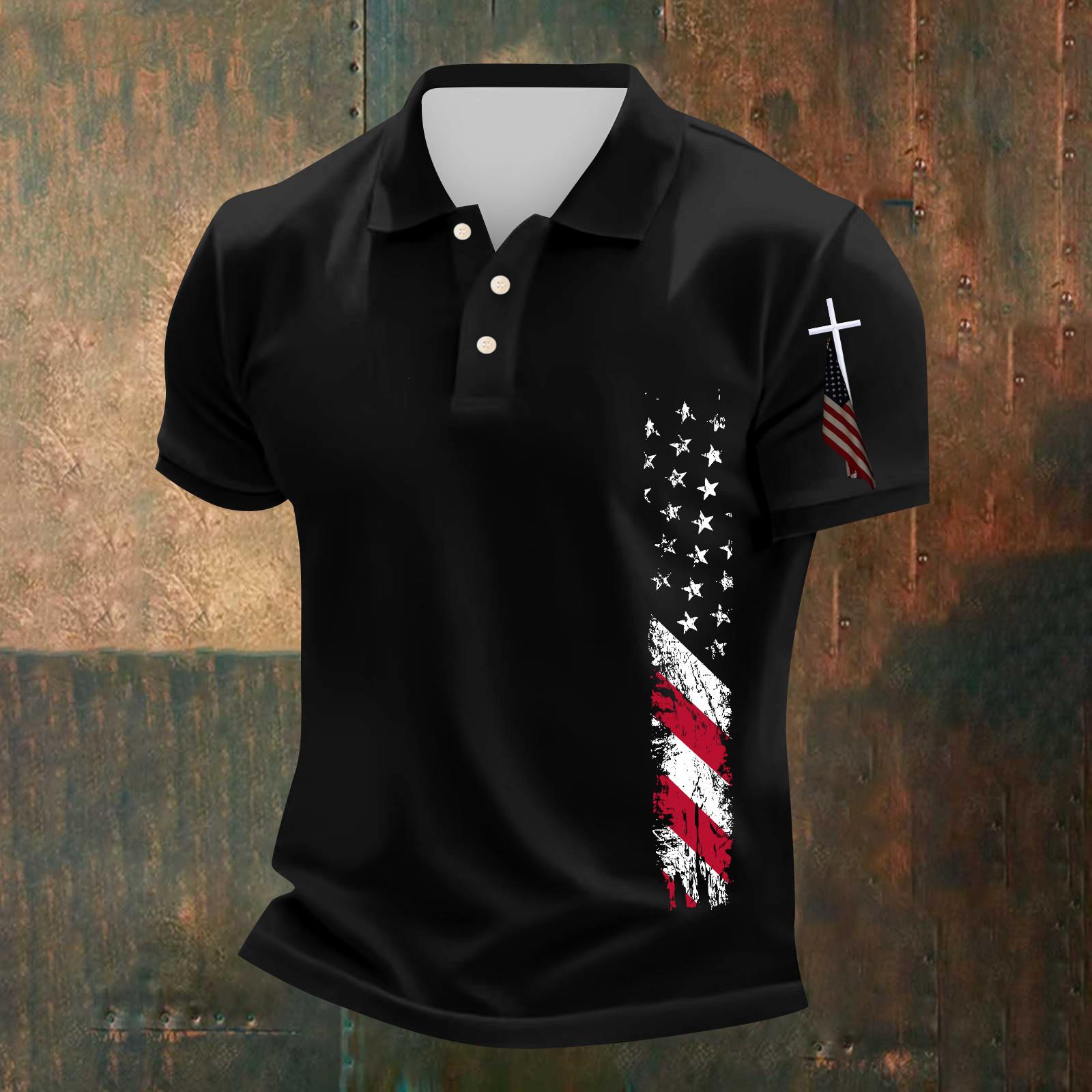 Men s Casual Independence Day Printed Neck Short Sleeve T-Shirt L