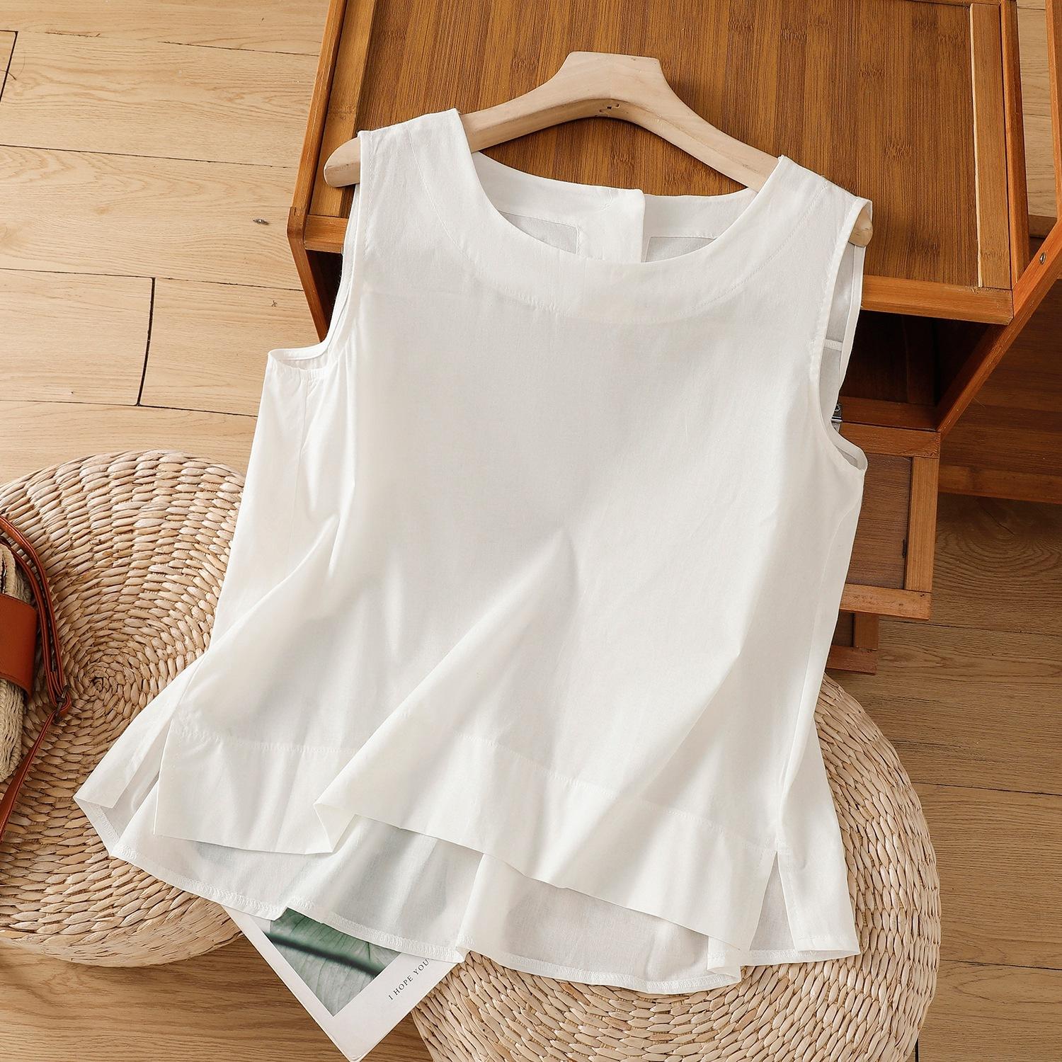 

Легкий и дышащий однотонный жилет из хлопка и льна для женщин, лето 2025, новый свободный топ без рукавов с круглым вырезом внутри M белый