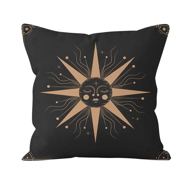 Bohemian Black Sun and Moon Printed Pattern Pillowcase Home Living Room Sofa Decoration Cushion Cover