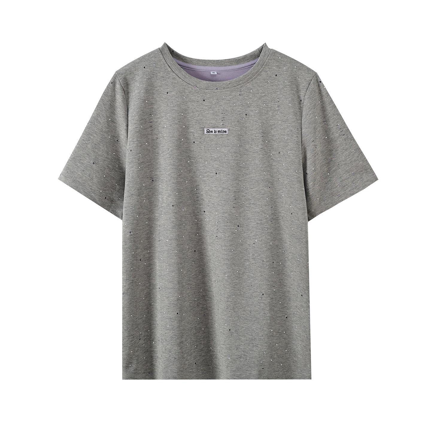 

2026 Spring Plus Size Women s Round Neck Casual Slimming Short Sleeve T-shirt 3XL (87-96 kg) сірий колір