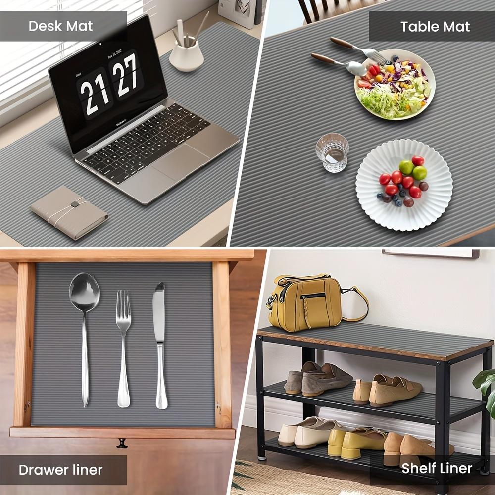 1pc Gray EVA Thickened Rib Drawer Mat - Durable, Non-Slip, Clear Plastic Shelf Liner for Kitchen Drawers, Desk, and Table Organization