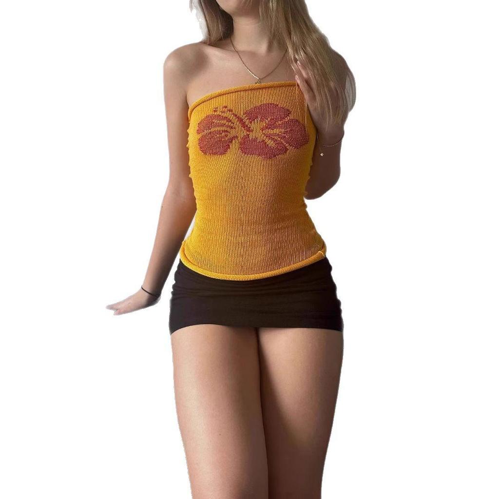 European & American Sexy Hot Sleeveless Knitted Bandeau Top for Women, 2025 Collection.