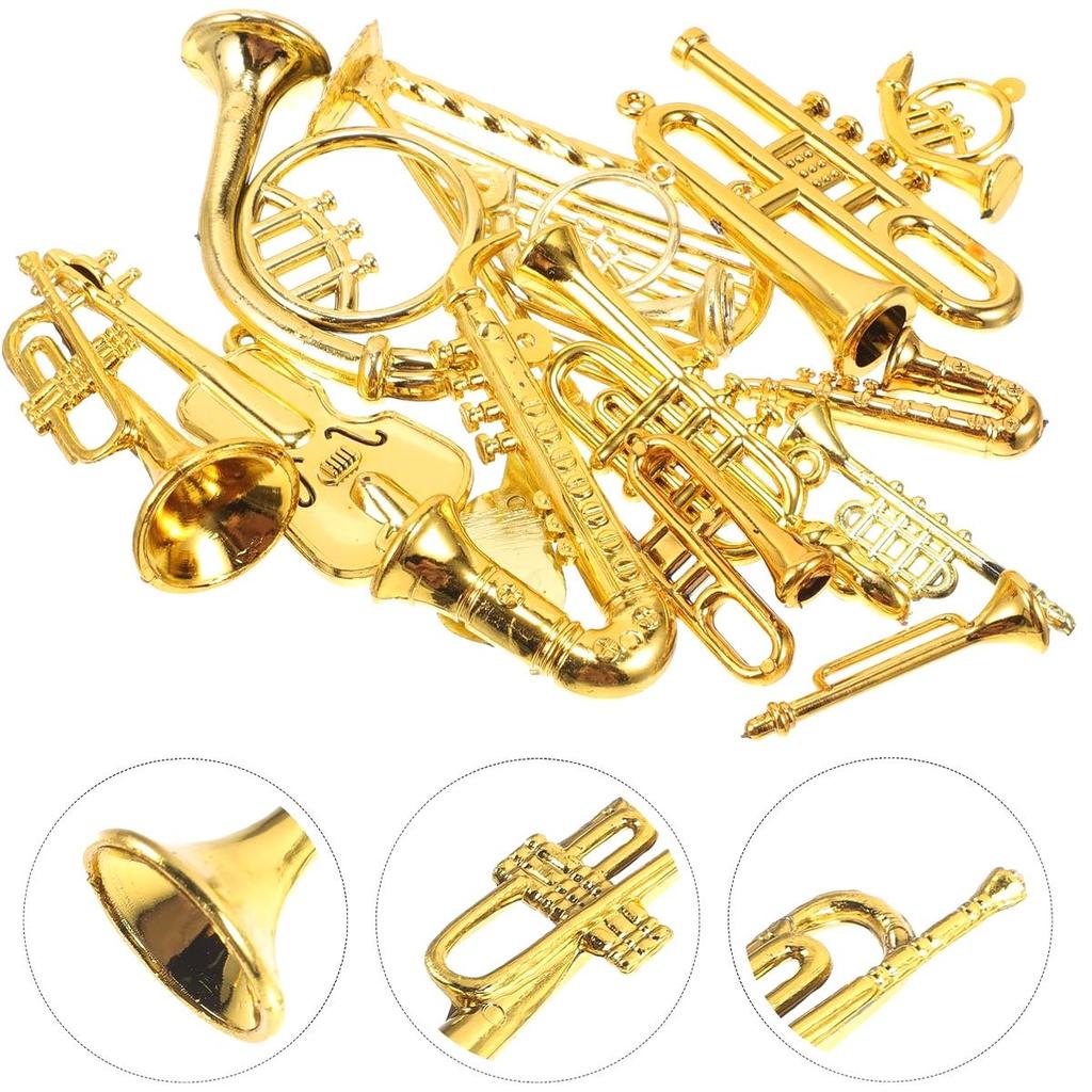 8Pcs 2-7cm Mini Golden Musical Instrument Ornaments - Dollhouse Miniatures | Desktop Decor & Xmas Tree Hanging Pendants ZSY