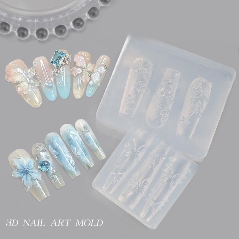 Professional 3D Nail Embossing Mold Reusable Silicone Template For Salon Home Manicure Nail Art Manicure Accessories