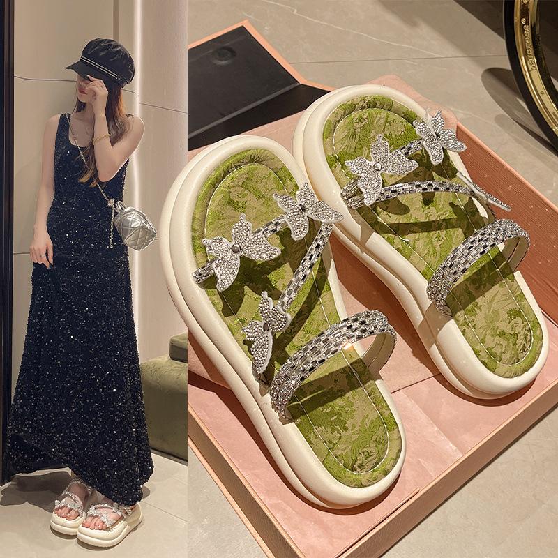 Wear Versatile Roman Sandals Women's Slippers Beach Shoes New Fairy French 2025 Summer Wind with Skirt Butterfly