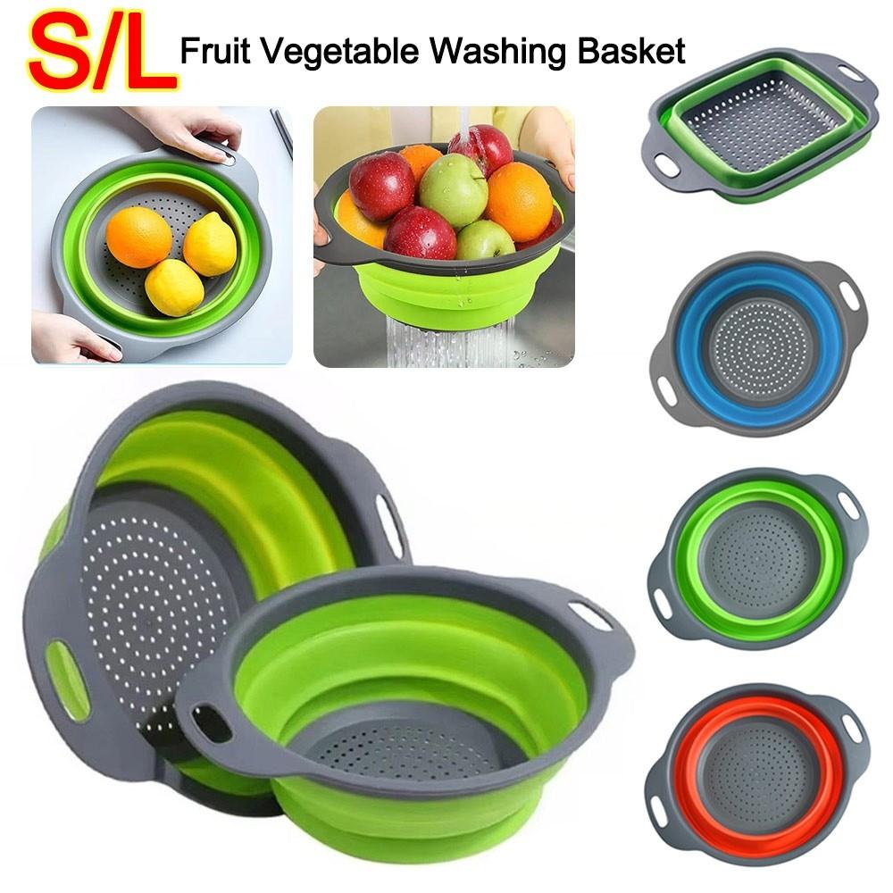 Silicone Folding Drainer Basket Drain Device Multifunctional Collapsible Colander Food Grade Fruit Vegetable Washing Basket