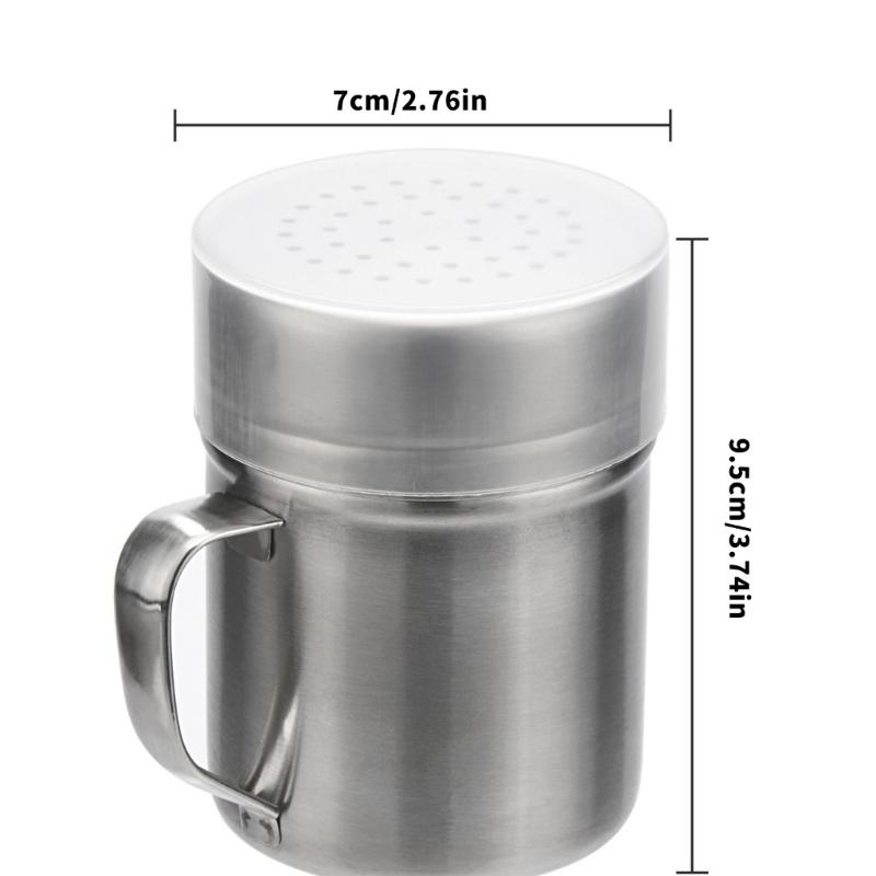 2Pcs Steel Powder Shaker Canister with Comfort Handle and Lid for Even Distribution of Sugar Cocoa Seasoning Dispenser