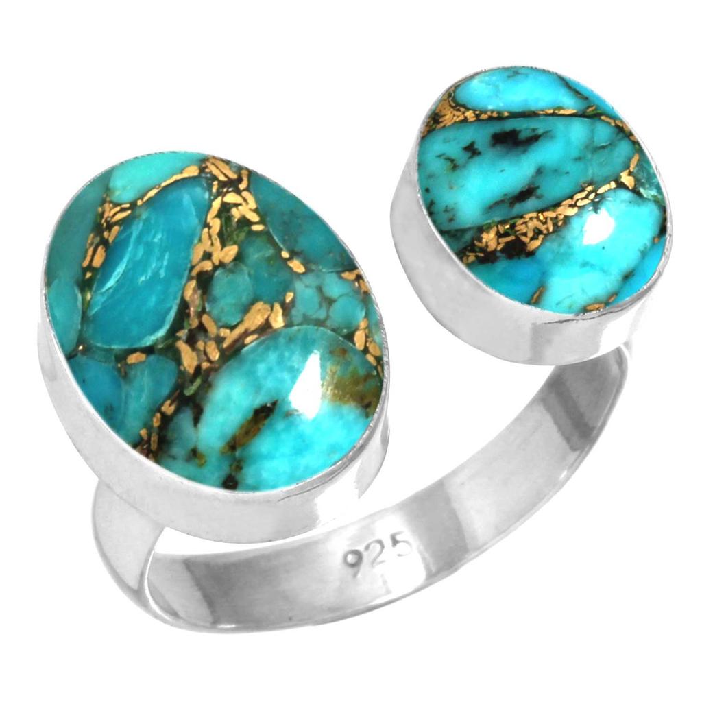 925 Sterling Silver Ring Women Gemstone Handmade Jewelry Anniversary Gift Blue Green Purple Copper Turquoise Pearl Lapis Mother Of Pearl Solitaire
