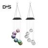 Solar Wind Chime Garden Metal Orb Wind Chime with Color-Changing Solar Lights Outdoor Decor Light-up Wind Chime for Porch Patio Balcony Decoration