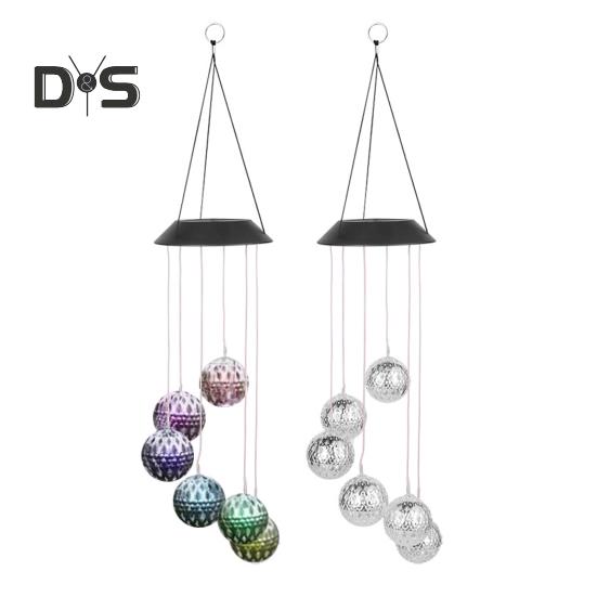 Solar Wind Chime Garden Metal Orb Wind Chime with Color-Changing Solar Lights Outdoor Decor Light-up Wind Chime for Porch Patio Balcony Decoration