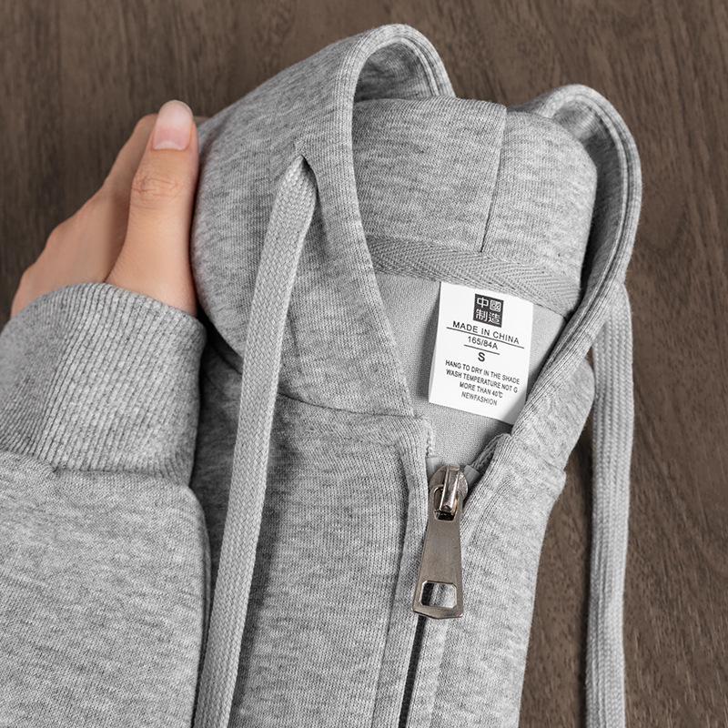 Heather Grey Heavyweight Zippered Hoodie - Autumn/Winter Men s Loose Cardigan with Velvet Lining S