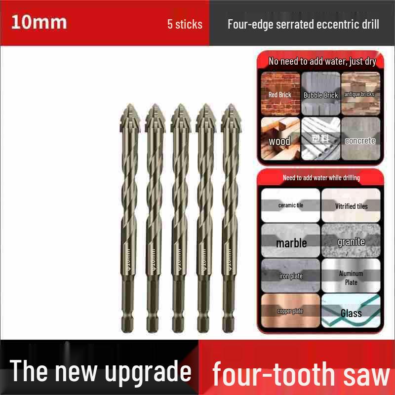Durable Hexagonal Four-Flute Toothed Drill Bit for Ceramic, Cast Iron & Concrete