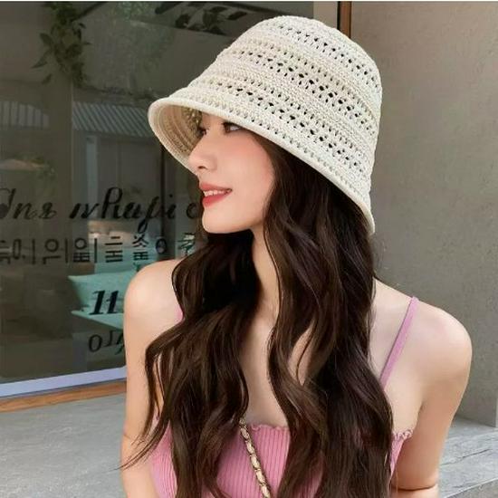 

Женская легкая вязаная шляпа-ведро рыбака - Дышащая, с полым дизайном для весны и лета