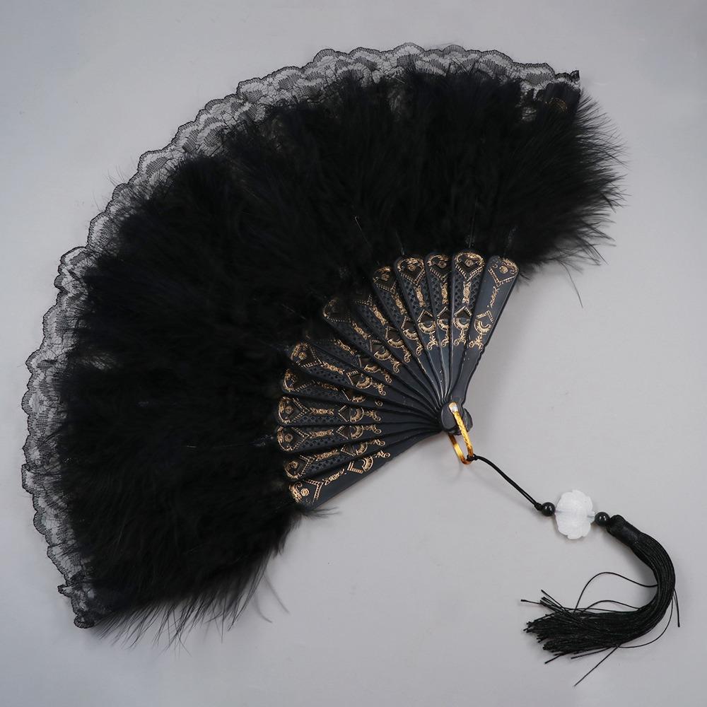 Retro Artificial Feather Fan Spanish Style Lace Fan Faux Feather Plush Fan Masquerade Party