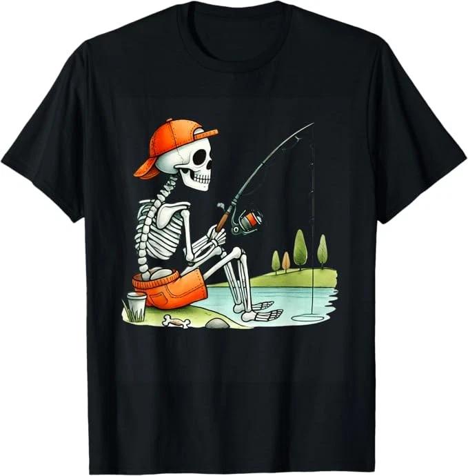 Skeleton Fishing Halloween Costume Funny Fishing Boys Kids T-Shirt 110